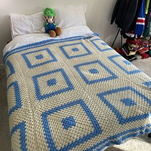 Blue and Cream Crochet Blanket